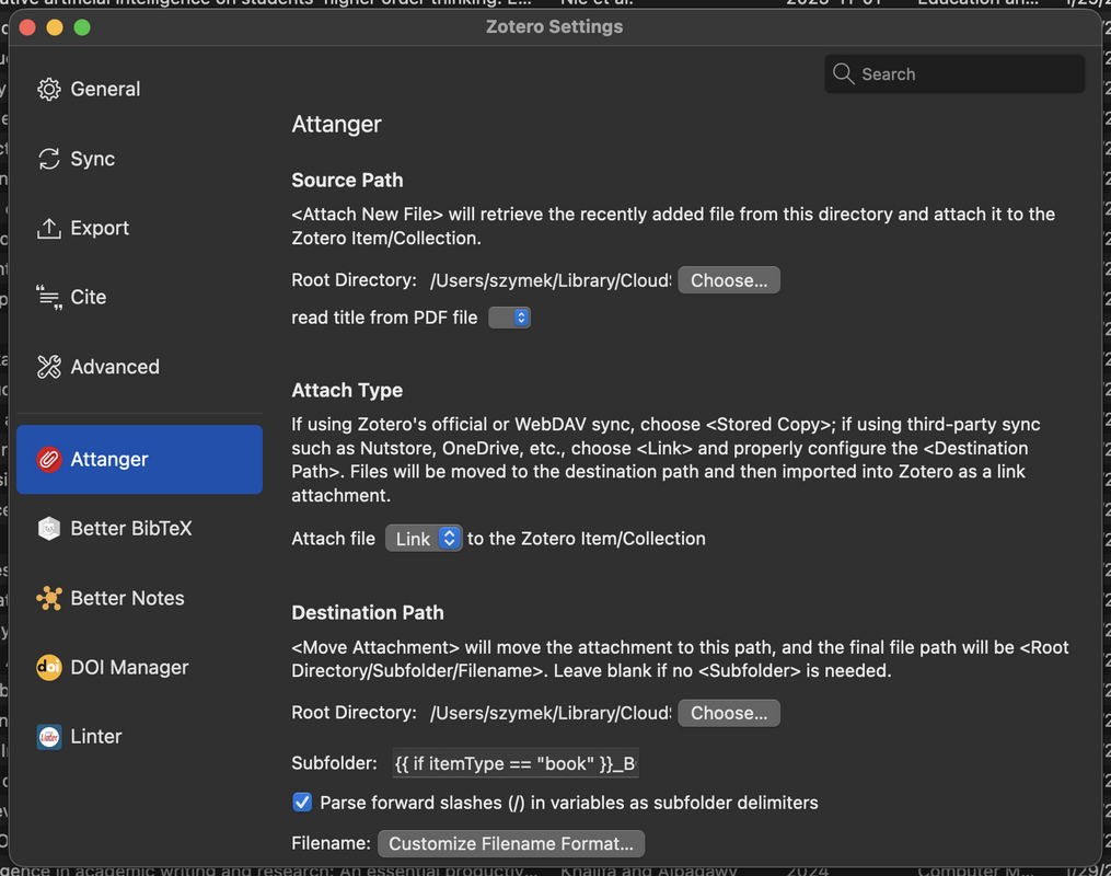 Attanger root folder settings